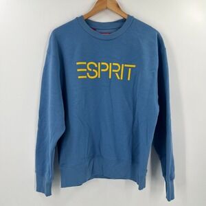 Esprit New York Sweatshirt Medium M Blue Yellow Logo Spellout Crewneck Pullover